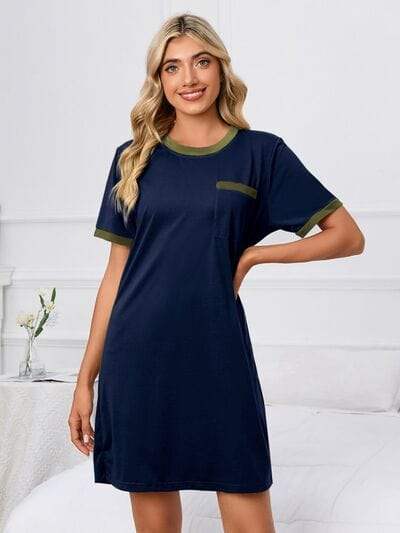 Contrast Trim Round Neck Mini Dress - Trendsi - Flyclothing LLC