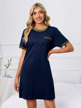 Contrast Trim Round Neck Mini Dress - Trendsi - Flyclothing LLC