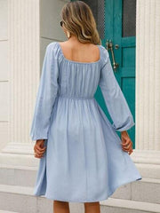 Off-Shoulder Balloon Sleeve Smocked Dress - Trendsi