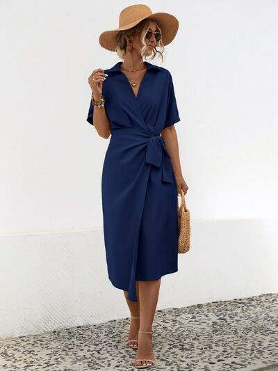 Tied Slit Short Sleeve Dress - Trendsi - Flyclothing LLC