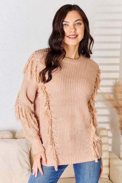 And The Why Tassel Detail Long Sleeve Sweater - Trendsi - Flyclothing LLC