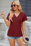 Eyelet Surplice Short Sleeve T-Shirt - Trendsi