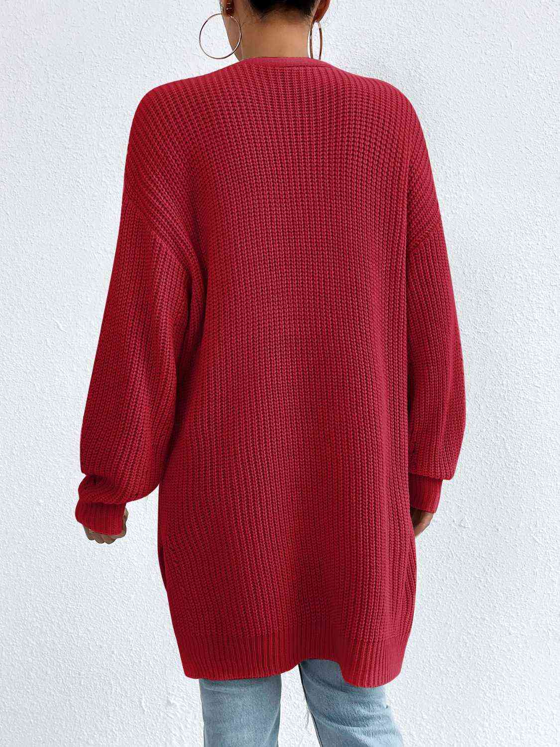 Open Front Dropped Shoulder Slit Cardigan - Trendsi - Flyclothing LLC