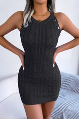 Decorative Button Sleeveless Cable-Knit Dress - Trendsi - Flyclothing LLC