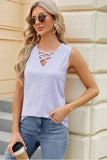 Eyelet Crisscross V-Neck Tank - Trendsi