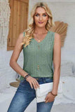 Eyelet Decorative Button V-Neck Tank - Trendsi - Flyclothing LLC
