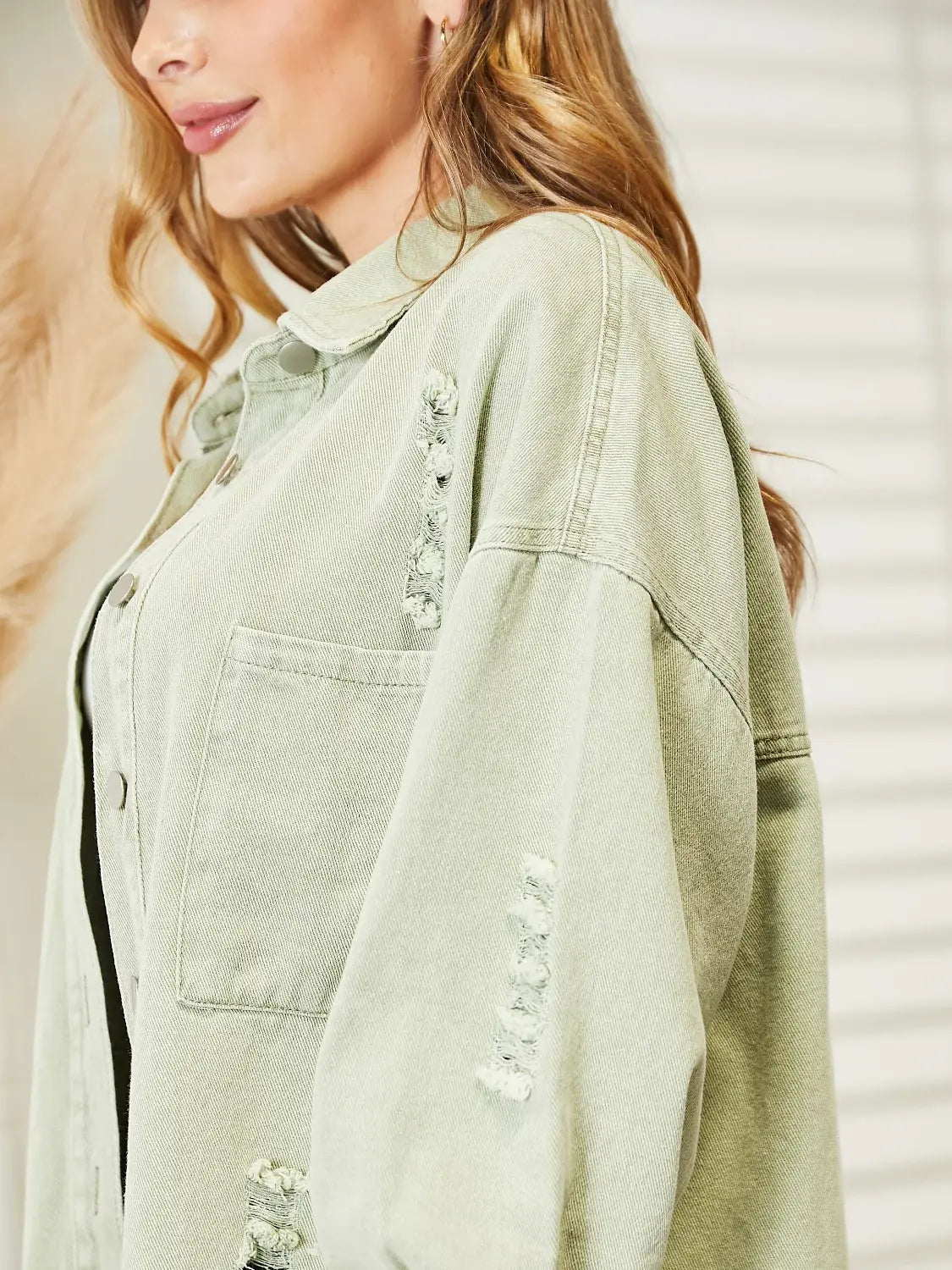 Distressed Raw Hem Denim Jacket - Trendsi - Flyclothing LLC