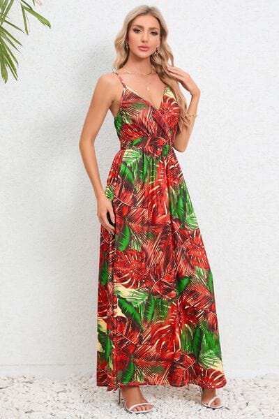 Printed Surplice Maxi Cami Dress - Trendsi - Flyclothing LLC