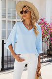 V-Neck Three-Quarter Sleeve Top - Trendsi - Flyclothing LLC