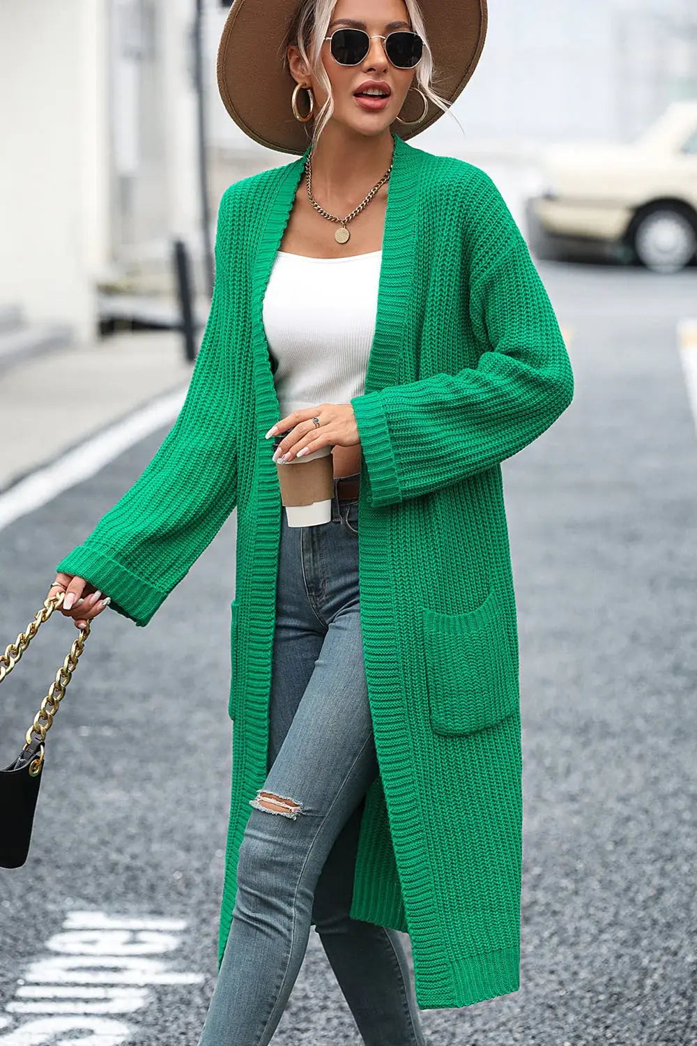 Dropped Shoulder Long Sleeve Cardigan with Pocket - Trendsi - Flyclothing LLC
