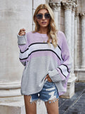 Striped Horizontal Ribbing Long Sleeve Tunic Sweater - Trendsi