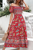 Floral Off-Shoulder Smocked Midi Dress - Trendsi