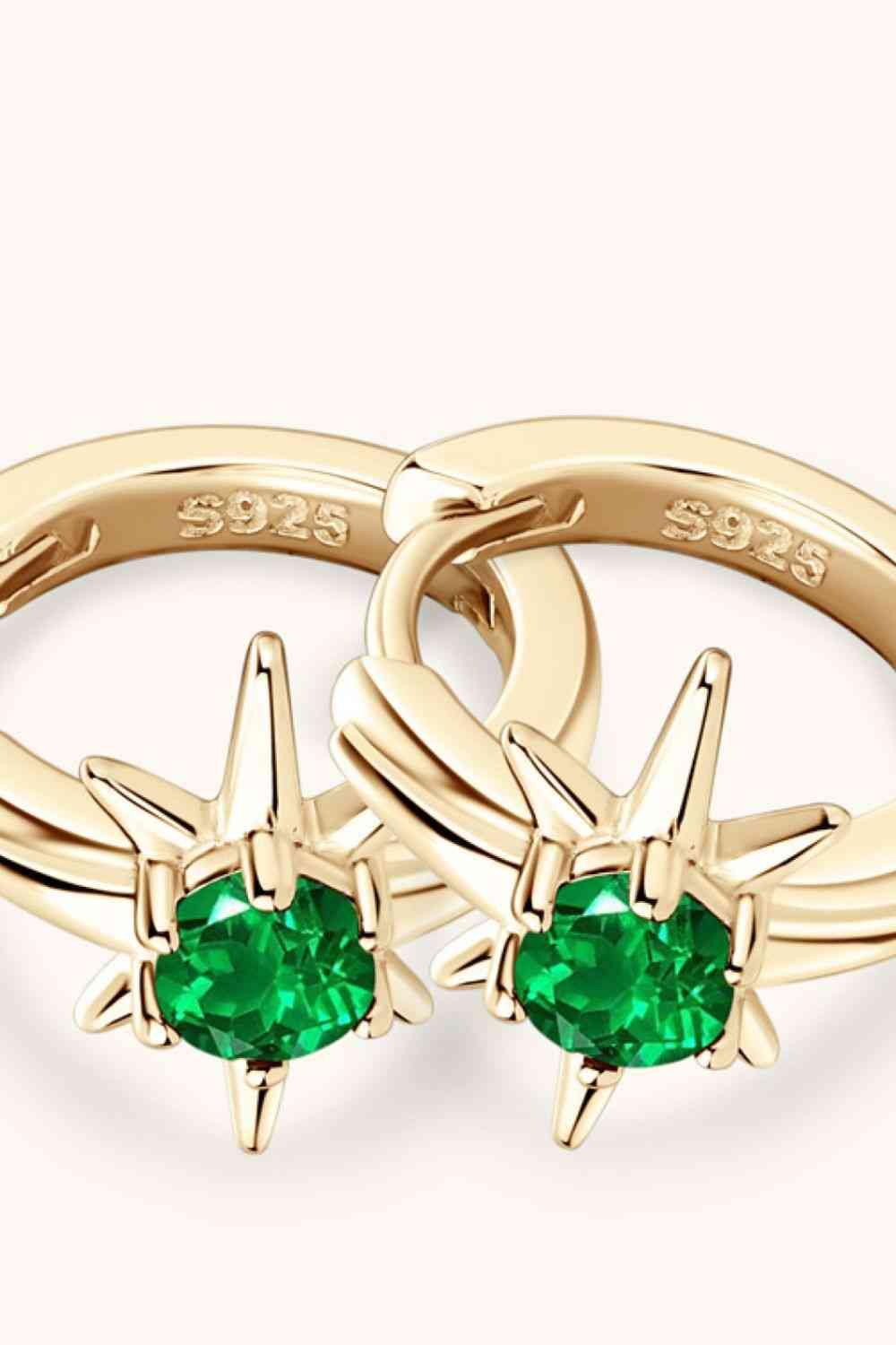 Lab-Grown Emerald Huggie Earrings - Trendsi