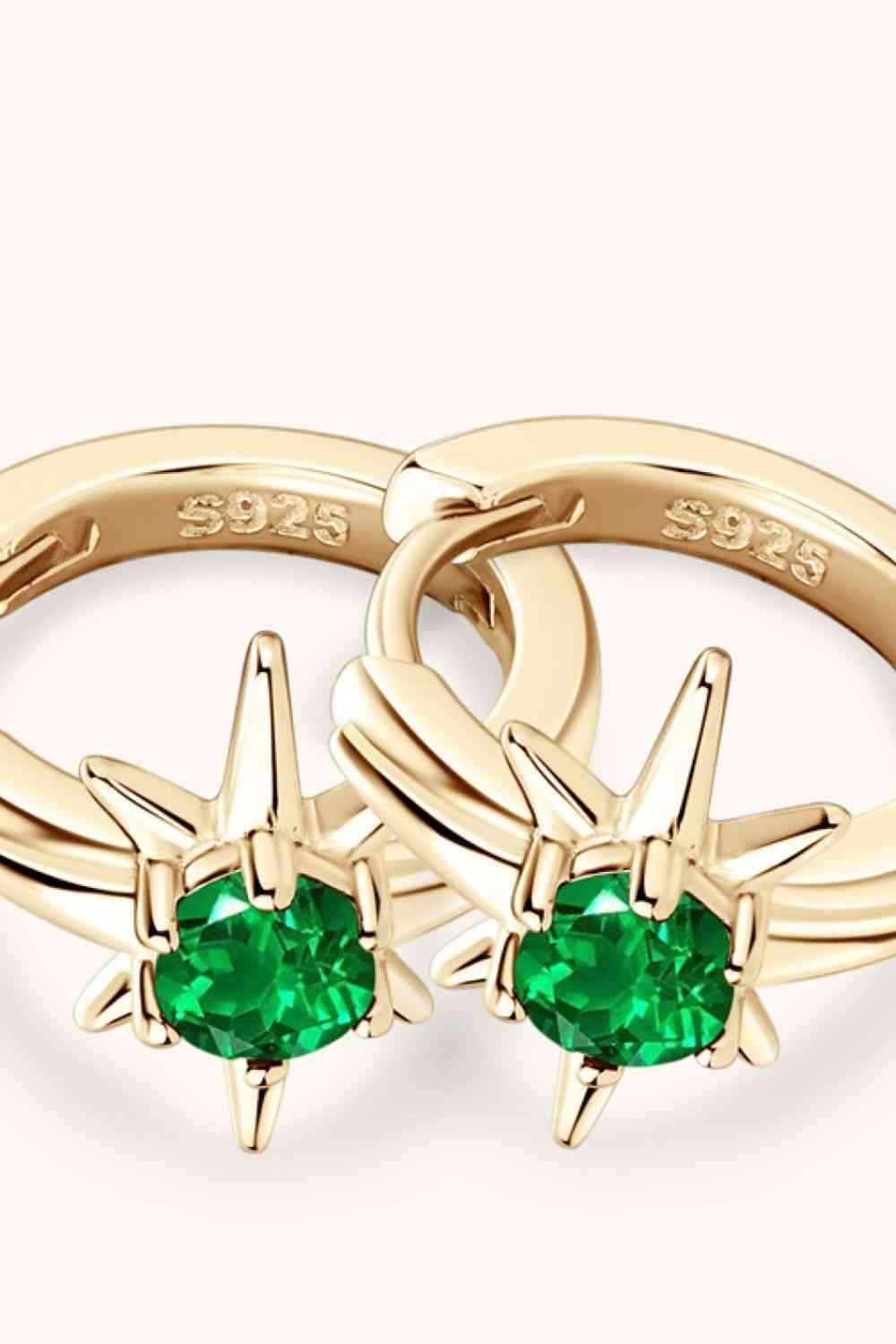 Lab-Grown Emerald Huggie Earrings - Trendsi - Flyclothing LLC