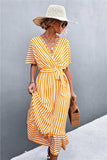 Striped Tie Belt Midi Dress - Trendsi - Flyclothing LLC