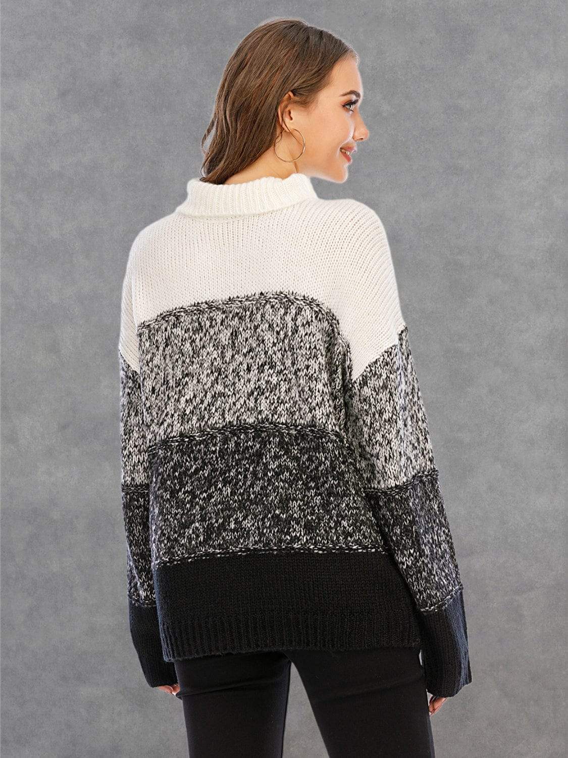 Color Block Turtleneck Sweater - Trendsi - Flyclothing LLC