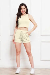 Round Neck Tank and Drawstring Shorts Set - Trendsi - Flyclothing LLC