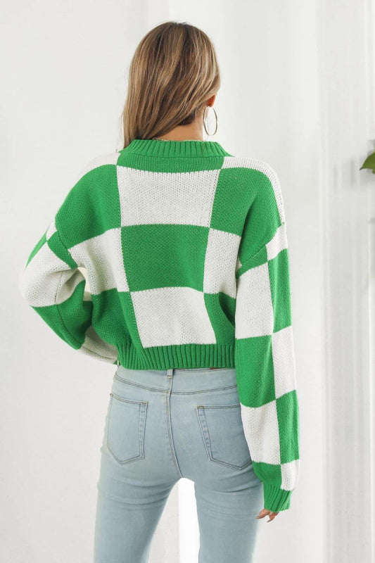 Color Block Round Neck Dropped Shoulder Sweater - Trendsi