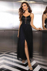 Spaghetti Strap Slit Mesh Dress - Trendsi - Flyclothing LLC