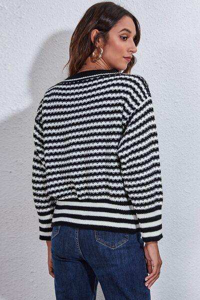 Striped V-Neck Knit Top - Trendsi - Flyclothing LLC