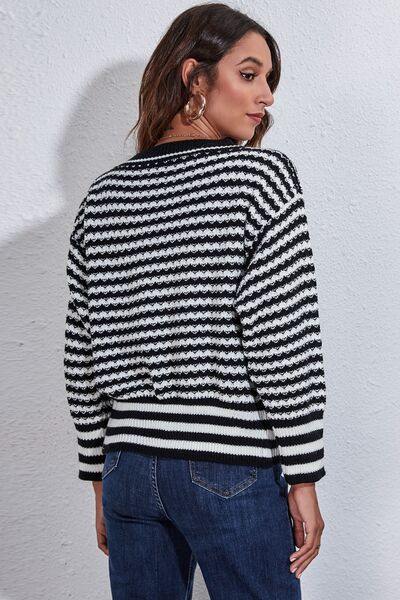 Striped V-Neck Knit Top - Flyclothing LLC