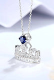 Zircon Lab-Grown Sapphire Crown Shape Pendant Necklace - Trendsi