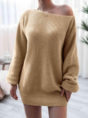 Rib-Knit Mini Sweater Dress - Trendsi