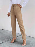 Texture Drawstring Pants with Pockets - Trendsi