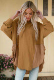 Contrast Texture Round Neck Long Sleeve Blouse - Trendsi - Flyclothing LLC