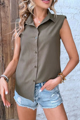 Collared Neck Sleeveless Shirt - Trendsi - Flyclothing LLC