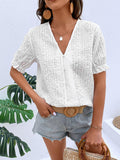 Buttoned V-Neck Flounce Sleeve Top - Trendsi
