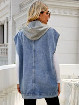 Hooded Sleeveless Denim Top with Pockets - Trendsi - Flyclothing LLC