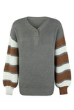Color Block V-Neck Dropped Shoulder Sweater - Trendsi