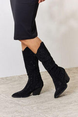 Forever Link Rhinestone Knee High Cowboy Boots - Trendsi