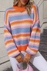 Striped Round Neck Dropped Shoulder Sweater - Trendsi - Flyclothing LLC