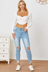 Ribbed Long Sleeve T-Shirt - Trendsi - Flyclothing LLC