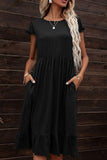 Round Neck Ruffle Hem Pocket Dress - Trendsi