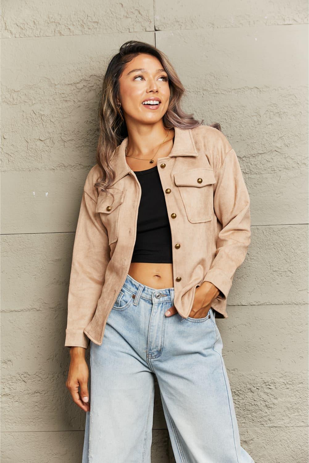 Button Down Collared Jacket - Trendsi