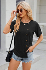 Round Neck Short Sleeve T-Shirt - Trendsi - Flyclothing LLC