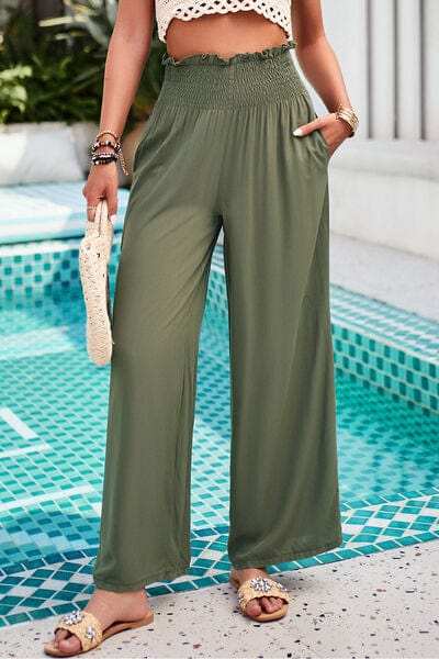 Smocked Wide Leg Pants with Pockets - Trendsi - Flyclothing LLC