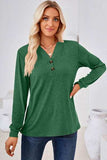 Notched Button Detail Long Sleeve T-Shirt - Trendsi - Flyclothing LLC