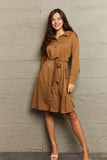 Collared Neck Button Down Dress - Trendsi