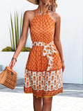 Floral Halter Neck Tie Waist Dress - Trendsi
