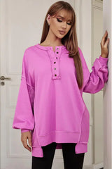 Buttoned Dropped Shoulder Sweatshirt - Trendsi - Flyclothing LLC