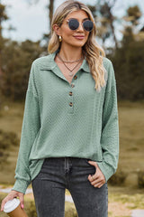 Half Button Dropped Shoulder Blouse - Trendsi - Flyclothing LLC
