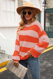 Striped Balloon Sleeve Knit Pullover - Trendsi - Flyclothing LLC