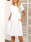 Round Neck Flounce Sleeve Dress with Pockets - Trendsi - Flyclothing LLC