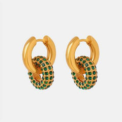 Titanium Steel Inlaid Zircon Double-Hoop Earrings - Flyclothing LLC