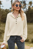 Half Button Dropped Shoulder Blouse - Trendsi - Flyclothing LLC