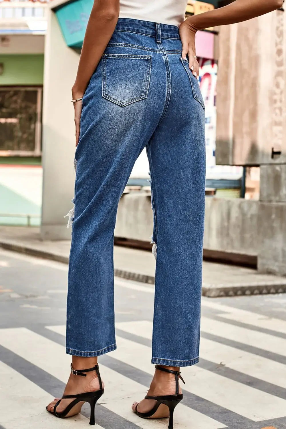 Distressed Buttoned Jeans with Pockets - Trendsi - Flyclothing LLC